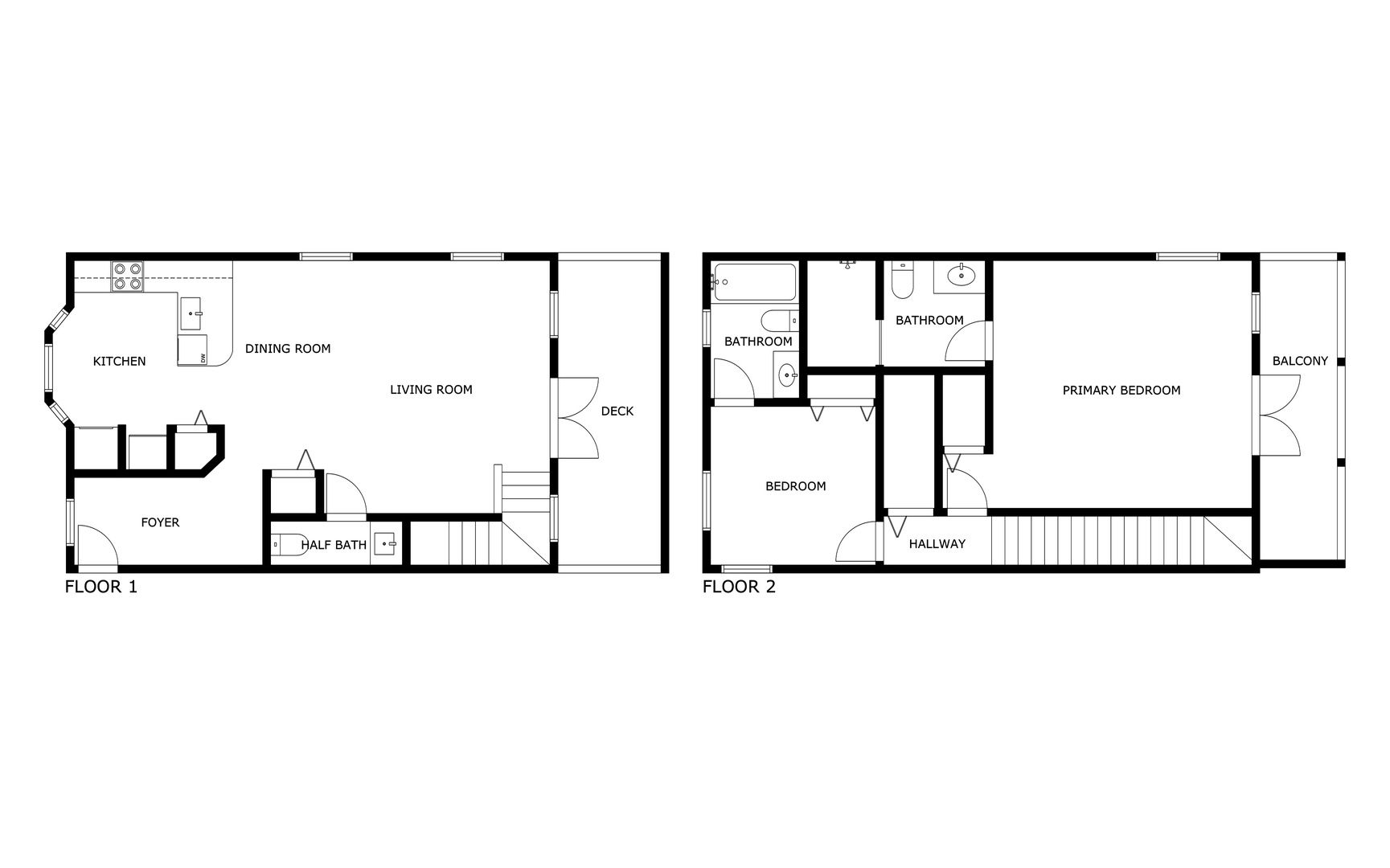 This two-story layout offers a spacious living room and full kitchen on the main floor, with three bedrooms and two full bathrooms upstairs, plus a private balcony off the primary suite.