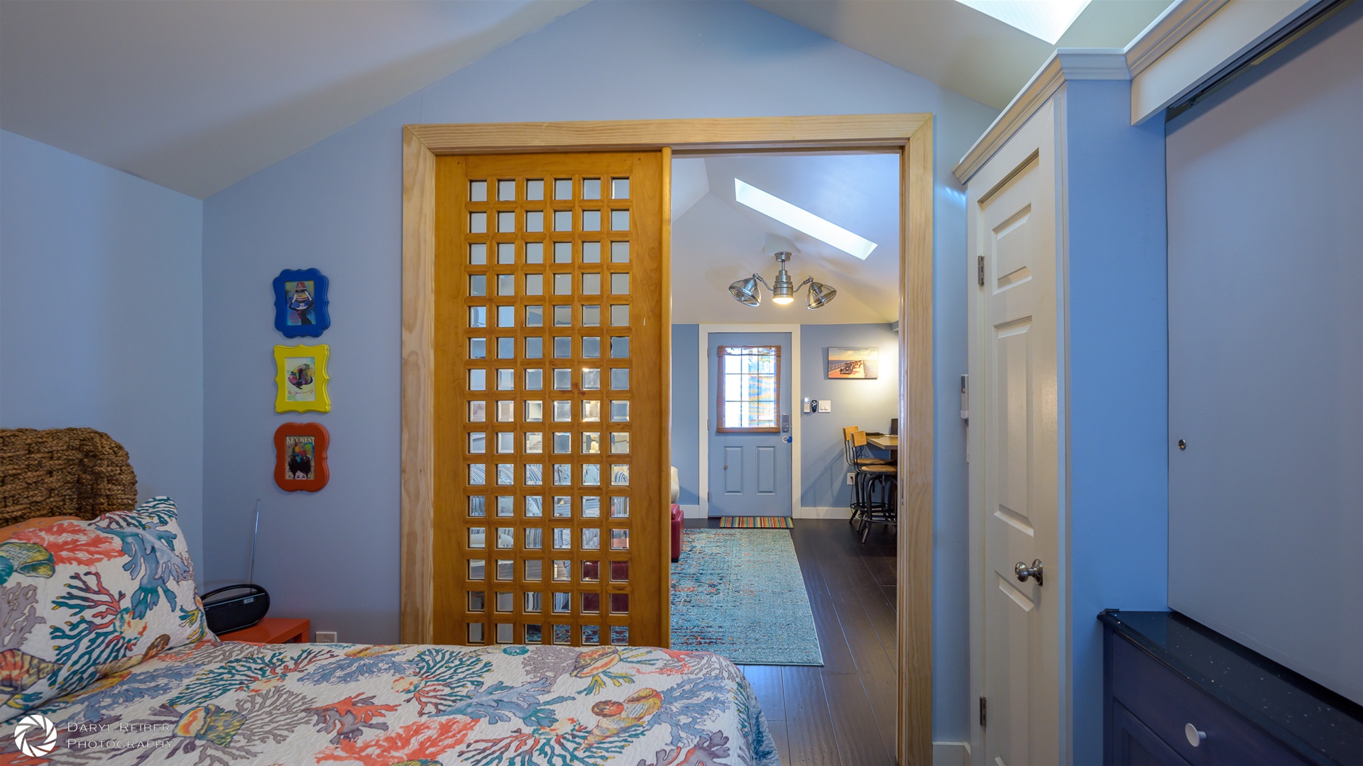 Bedroom with view of entry door