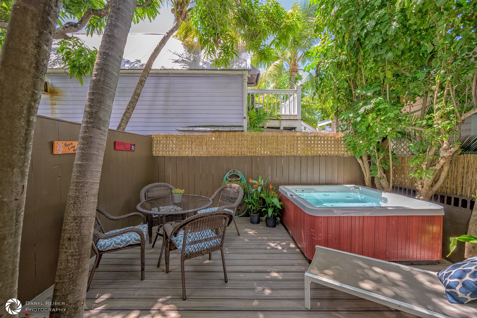 Private Deck with hot tub and seating area