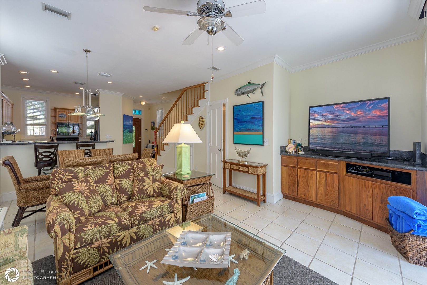 View from living room to main entrance and stair