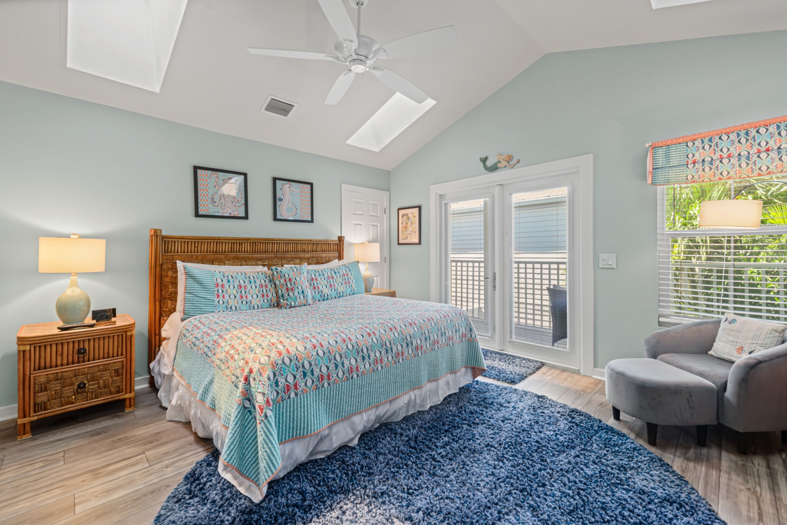 Paradise Place #5 @ Duval Square Key West Primary Bedroom with Doors to Private Balcony