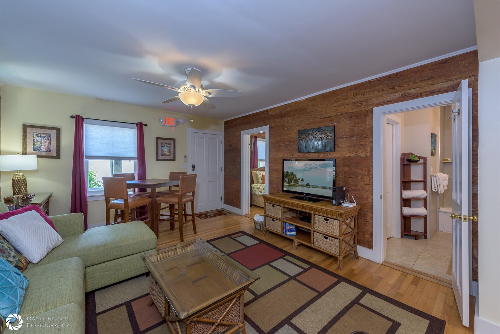 Living Room and Dining Area looking toward Entry Door and 1st Bedroom