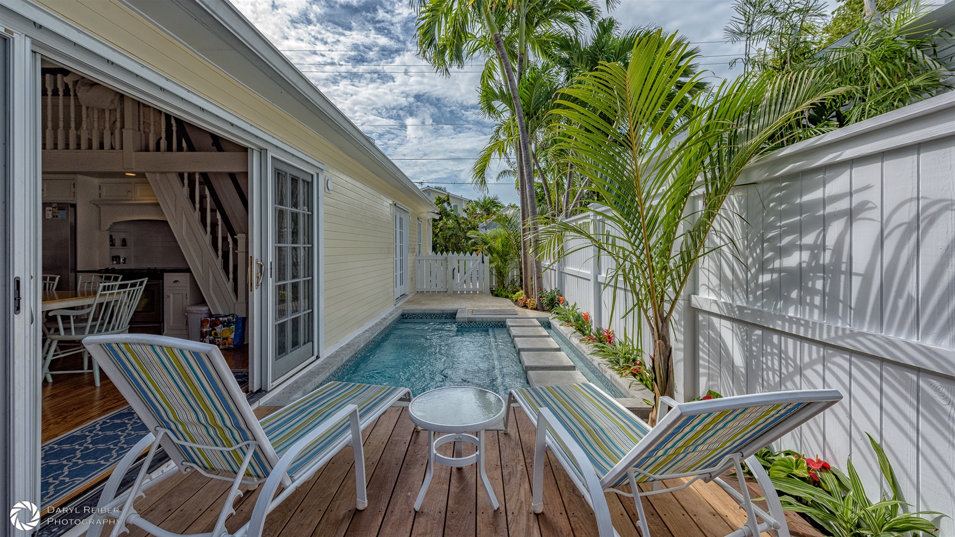 Salt Water Heated Private Pool and Deck Area with Seating