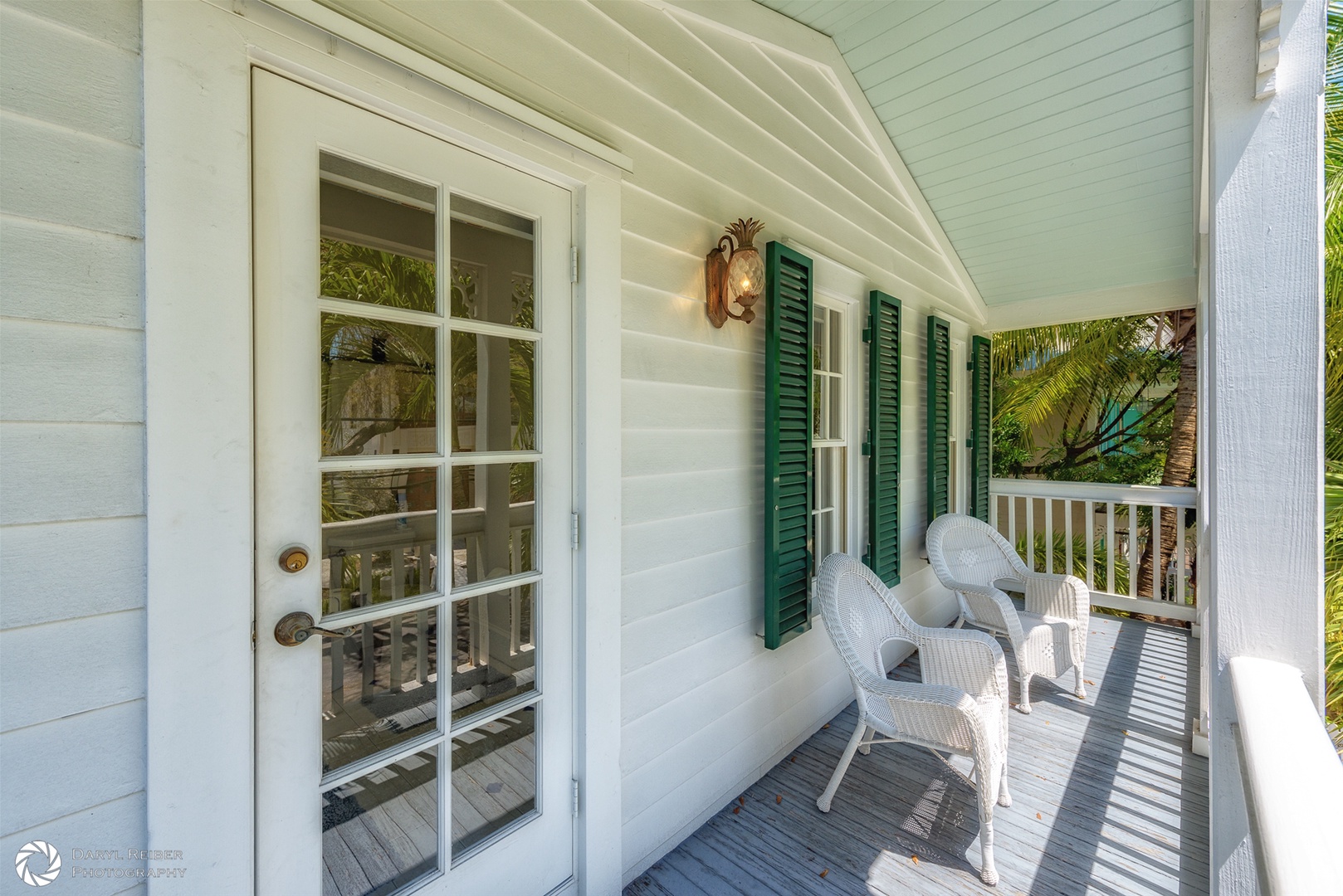 Covered balcony with seating