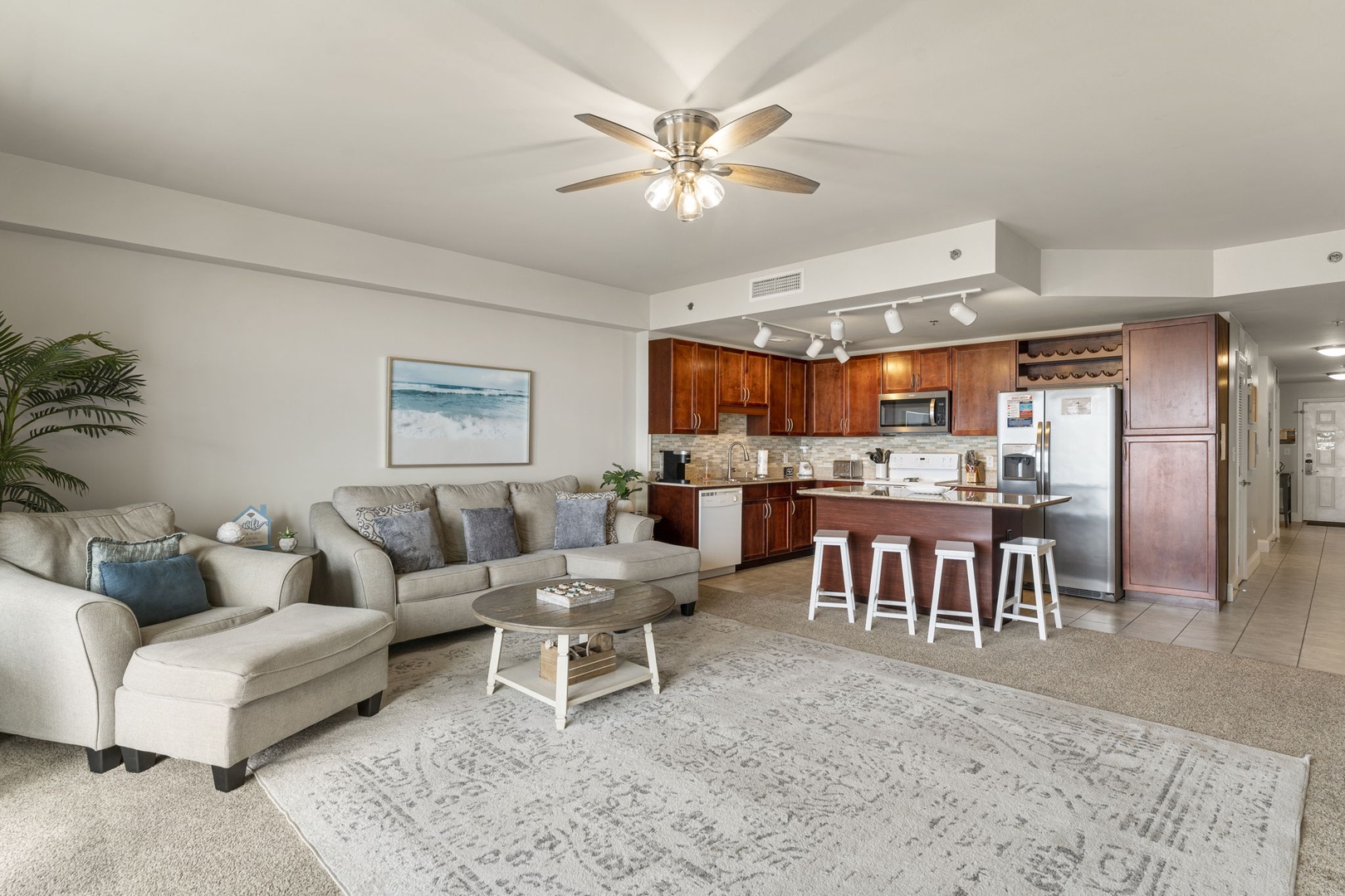 Living space into kitchen