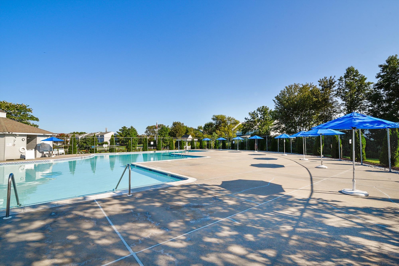 A sparkling pool awaits on sunny days, with shaded lounging spots and plenty of space for your group to enjoy warm-weather relaxation.