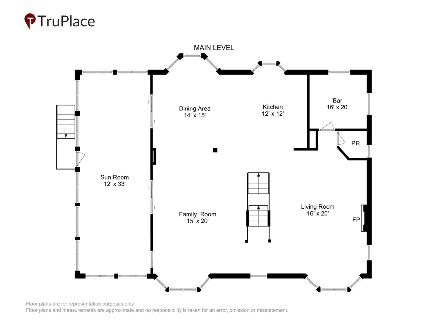Main-level floor plan shows the thoughtfully designed layout with spacious living areas, full kitchen, dining room, and multiple gathering spaces to help you make the most of your stay.