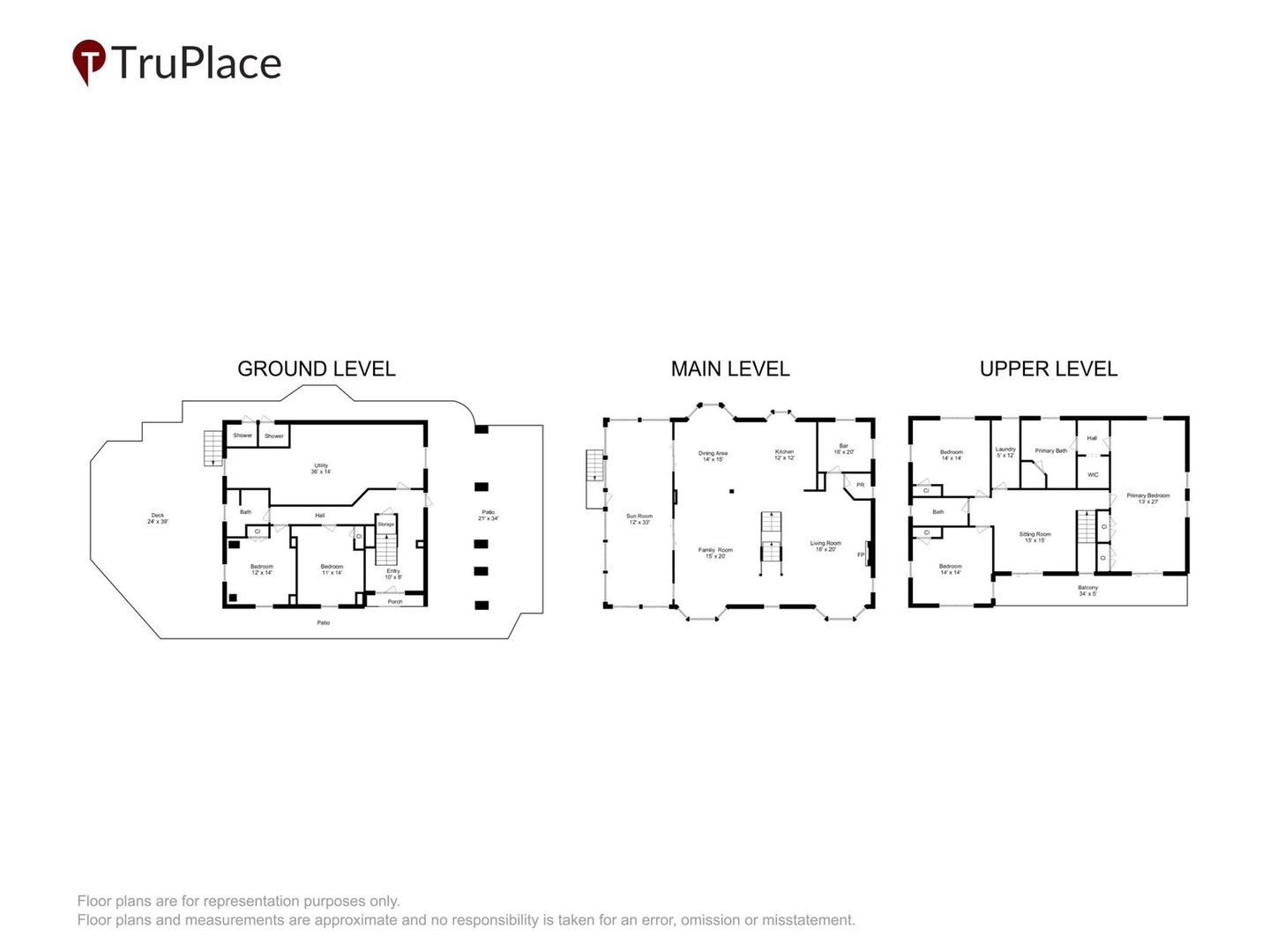 Three-level floor plan showing the spacious layout of this multi-story vacation rental property.