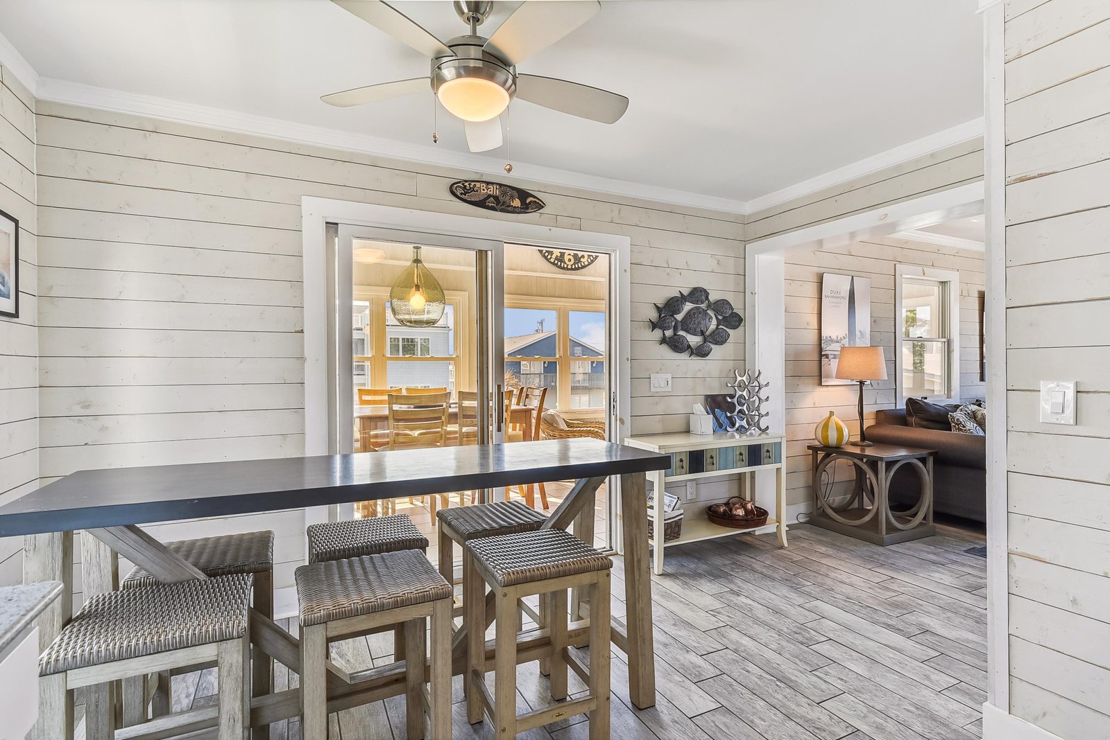 Enjoy casual meals or morning coffee at your dining counter, where coastal charm meets comfortable living space.