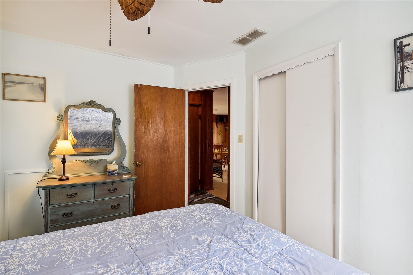 Unwind in your cozy bedroom, complete with vintage charm and thoughtful touches that make you feel right at home.