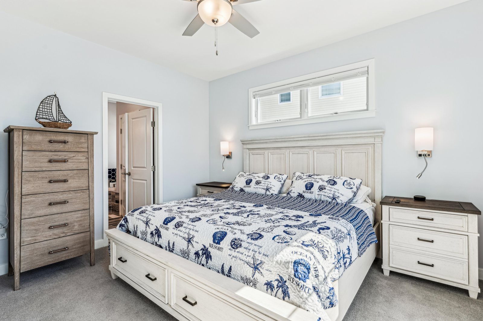 Unwind in this coastal-inspired bedroom, where your plush king bed and nautical touches promise restful sleep after a day exploring the area.