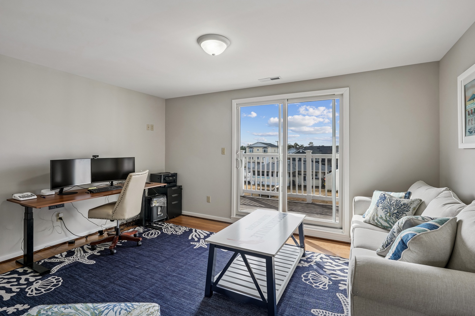 Relax in your bright living space with comfortable seating and modern entertainment, then step onto your private balcony.