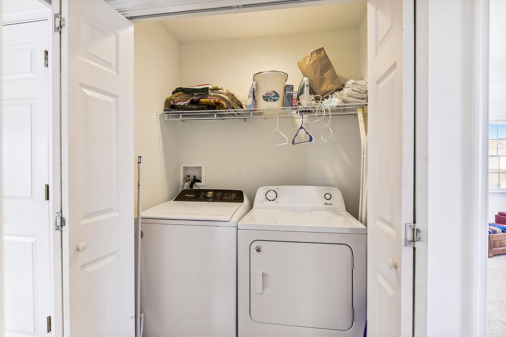 Freshen up easily with your own in-unit washer and dryer, complete with storage shelves for all your essentials.