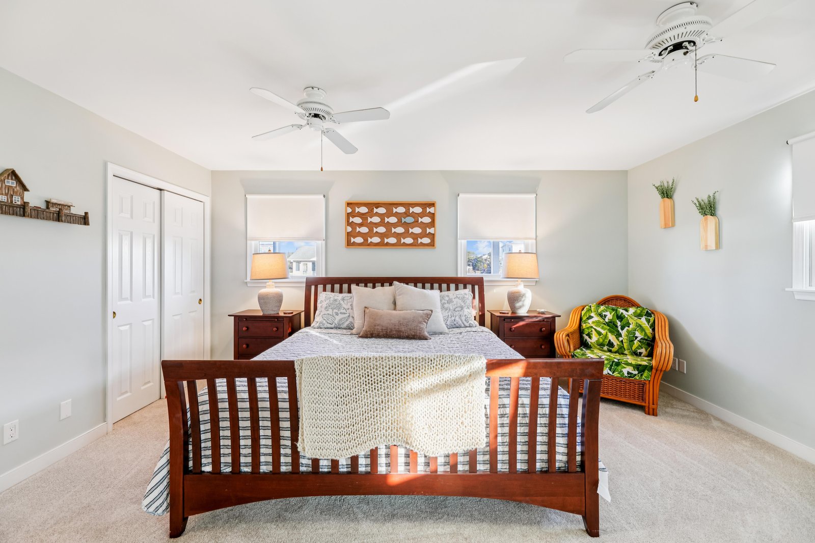 Unwind in your peaceful bedroom, where soft coastal tones and comfortable furnishings create a soothing retreat after a full day of adventure.