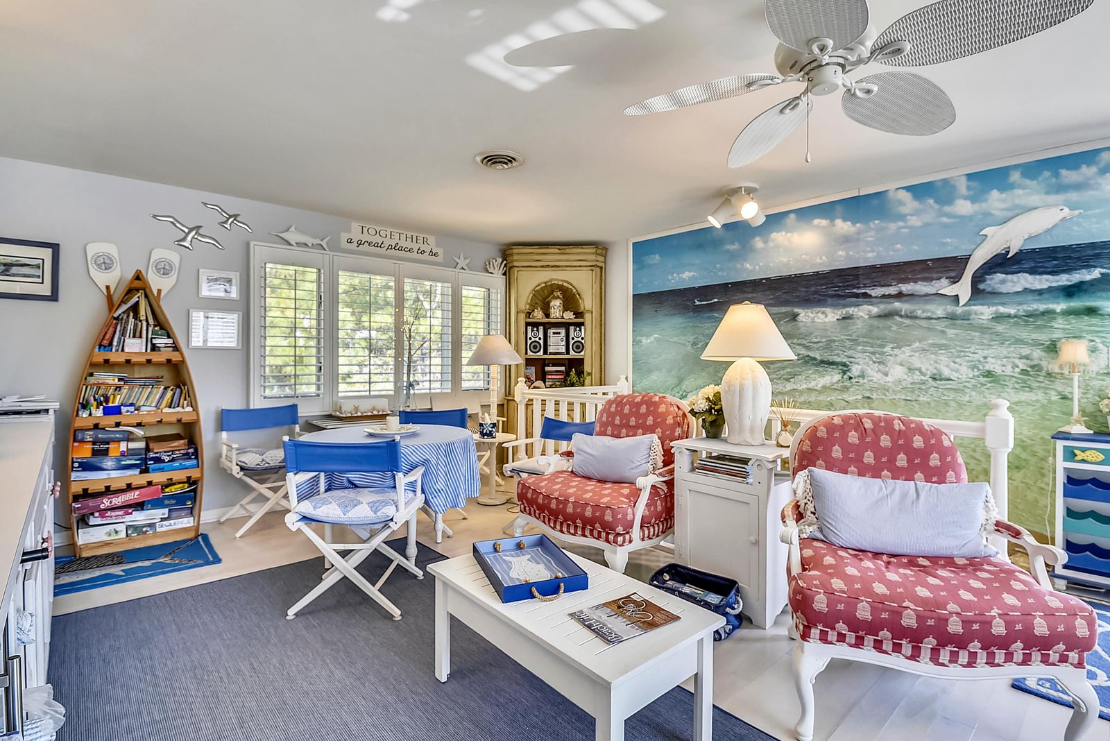 Relax in your coastal retreat with nautical touches and breezy comfort, perfect for unwinding after a day at the beach.