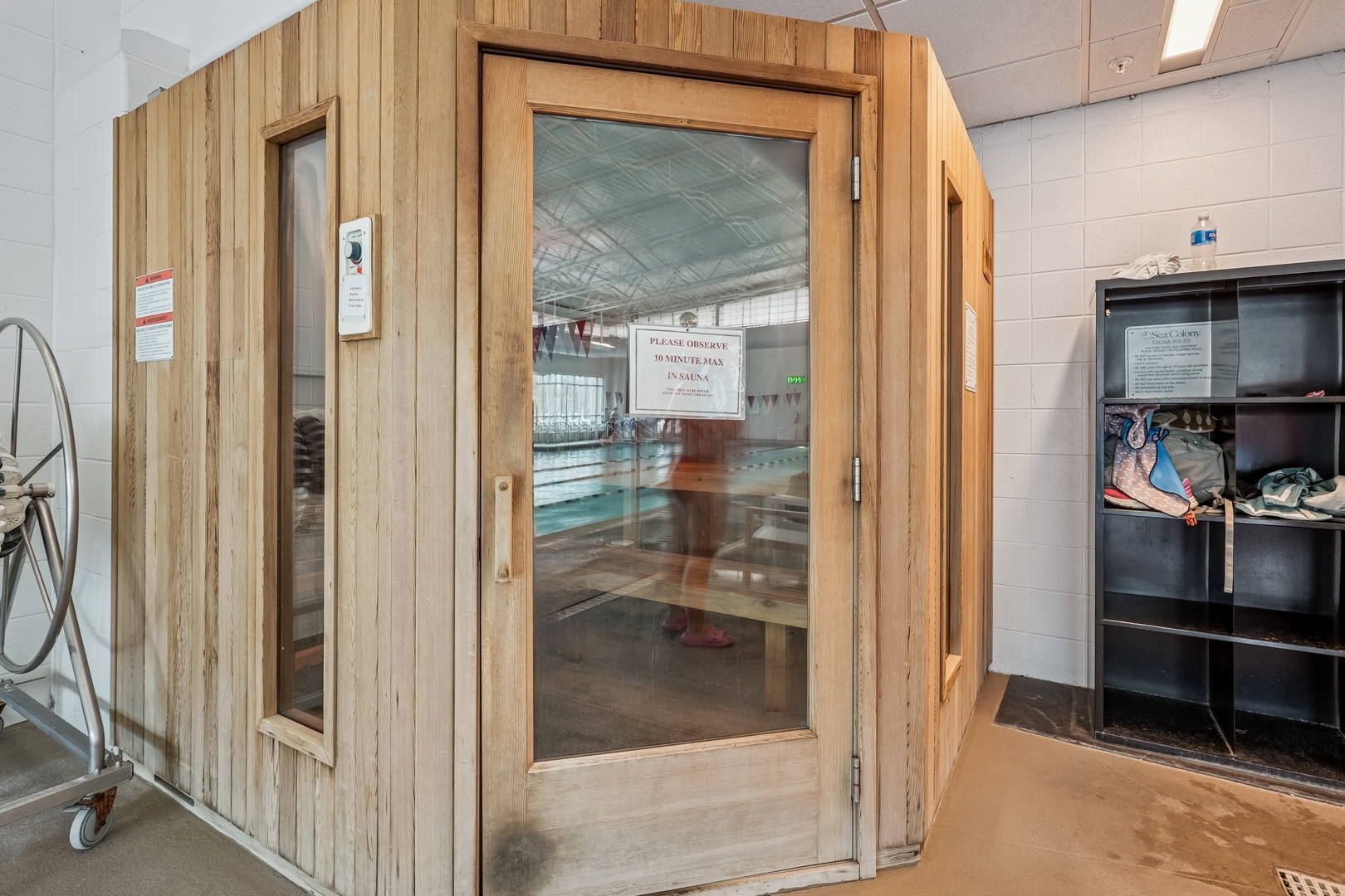 Step into your private wood-lined sauna for ultimate relaxation and wellness during your stay.