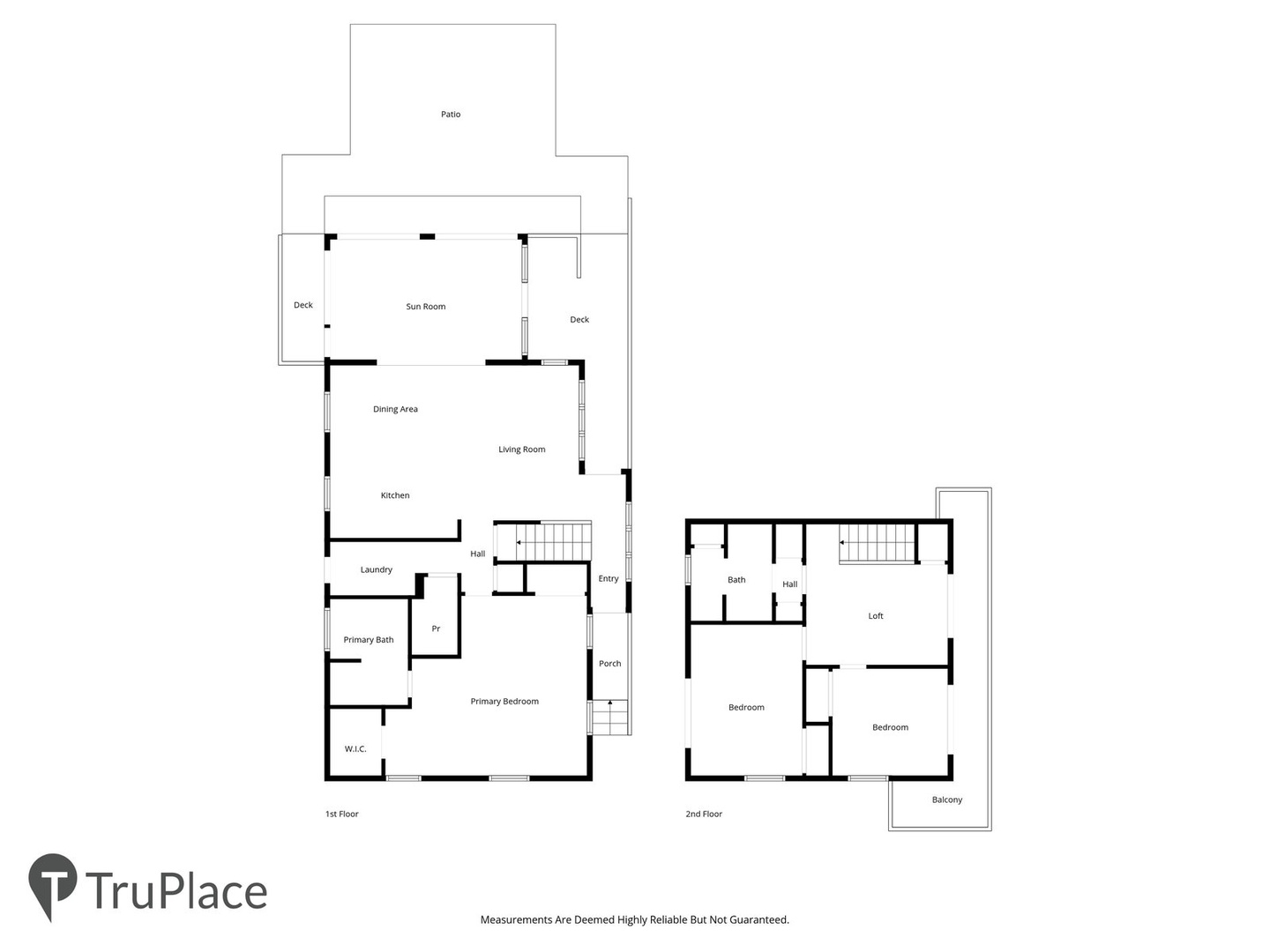 This detailed floor plan shows a spacious two-story layout with multiple bedrooms, open living areas, a sun room, and outdoor decks—helping you visualize the flow of your stay.
