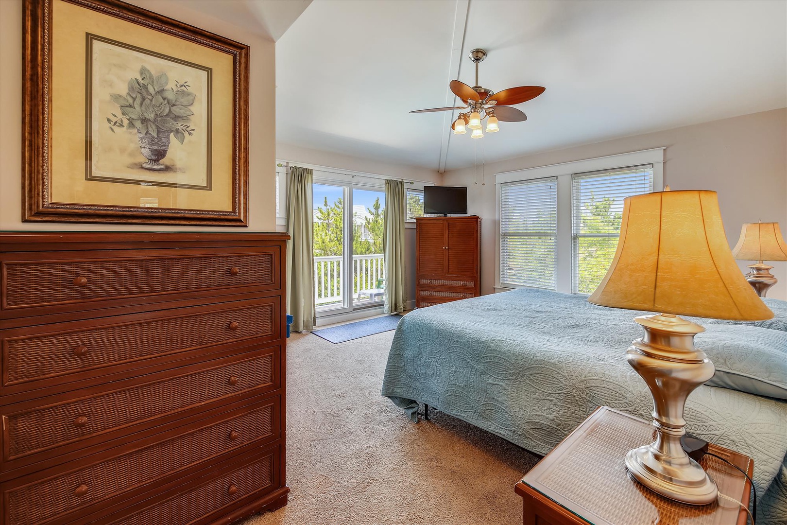 Step into your serene bedroom retreat, where soft morning light filters through balcony doors and coastal breezes drift in. Curl up under plush bedding and wake refreshed to peaceful views outside.