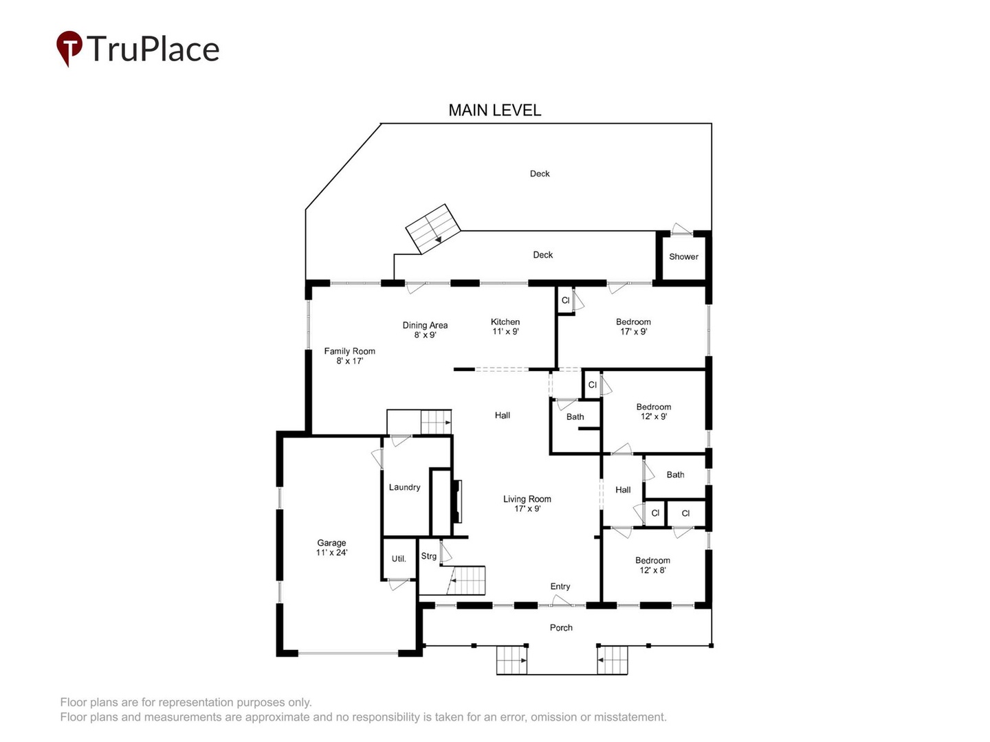 The property's thoughtfully designed layout shows three comfortable bedrooms, two full bathrooms, and an open-concept kitchen and living area—perfect for your stay.