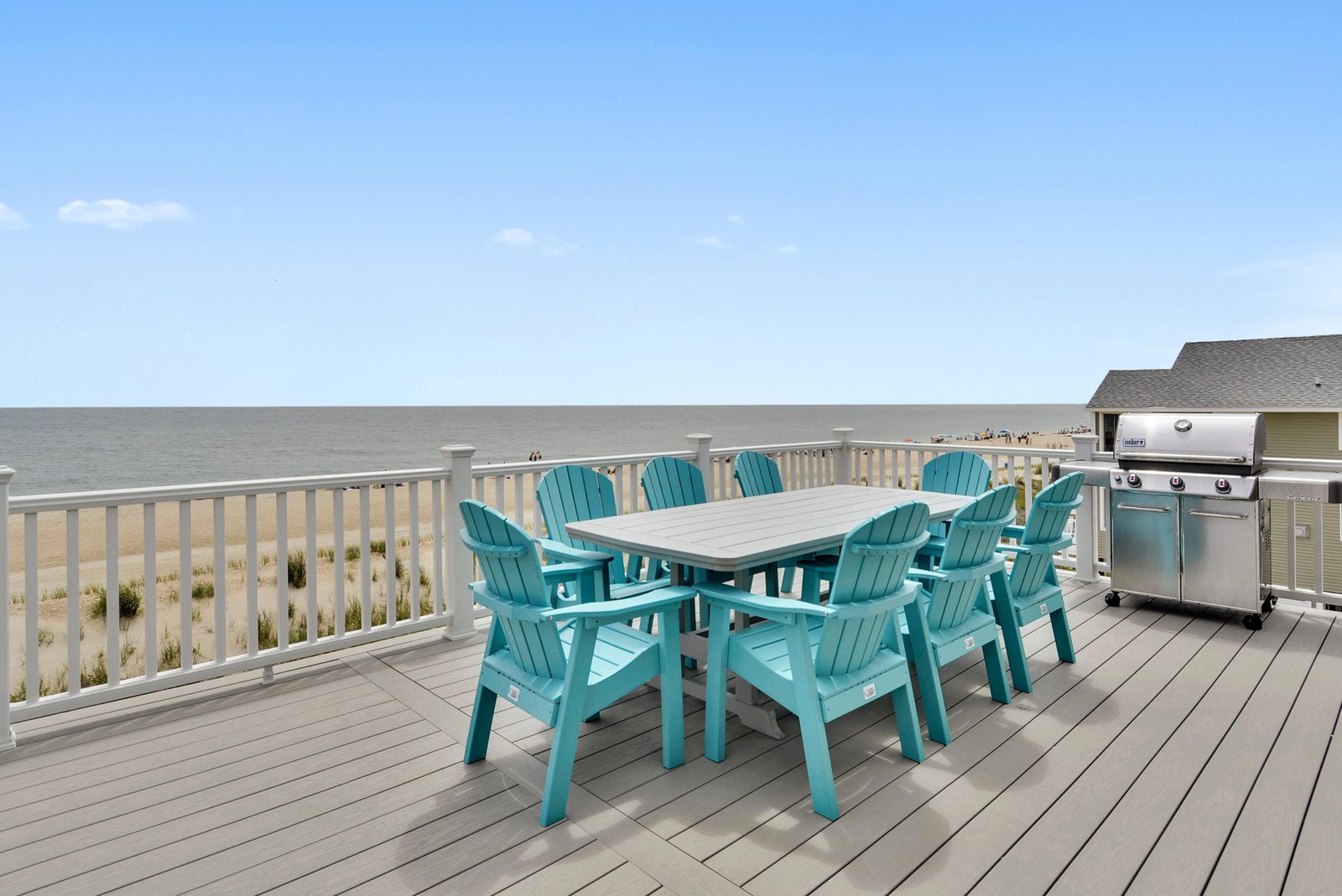 Your private oceanfront deck awaits, complete with dining for eight and a grill for sunset barbecues. Breathe in the salt air and watch waves roll in just beyond the railing.