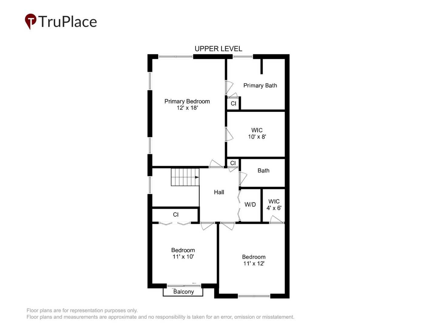 Upper level floor plan shows your spacious retreat with primary suite, walk-in closets, and two additional bedrooms for guests.