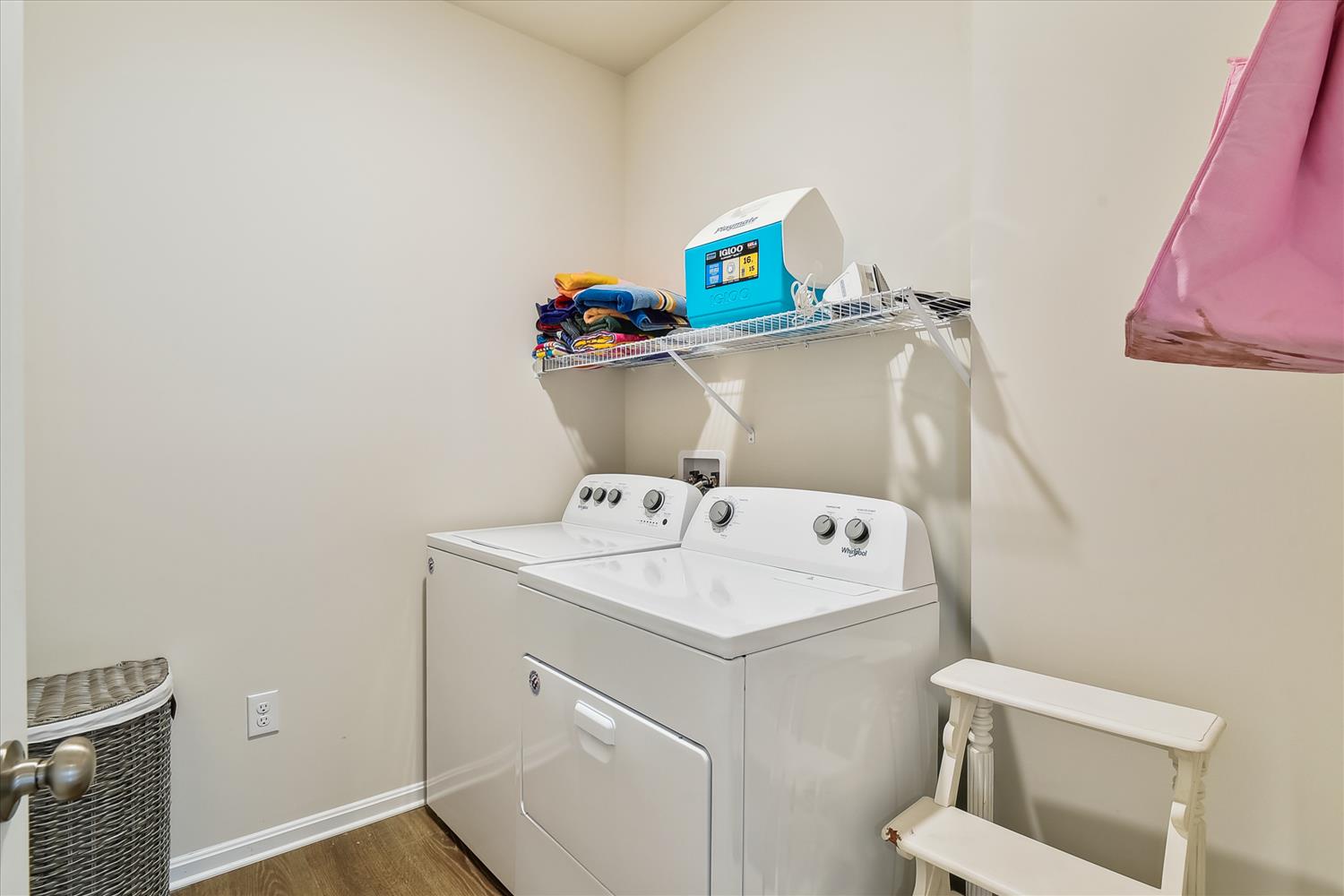 Your dedicated laundry room makes extended stays effortless with full-size washer and dryer, plus plenty of shelf space for supplies.