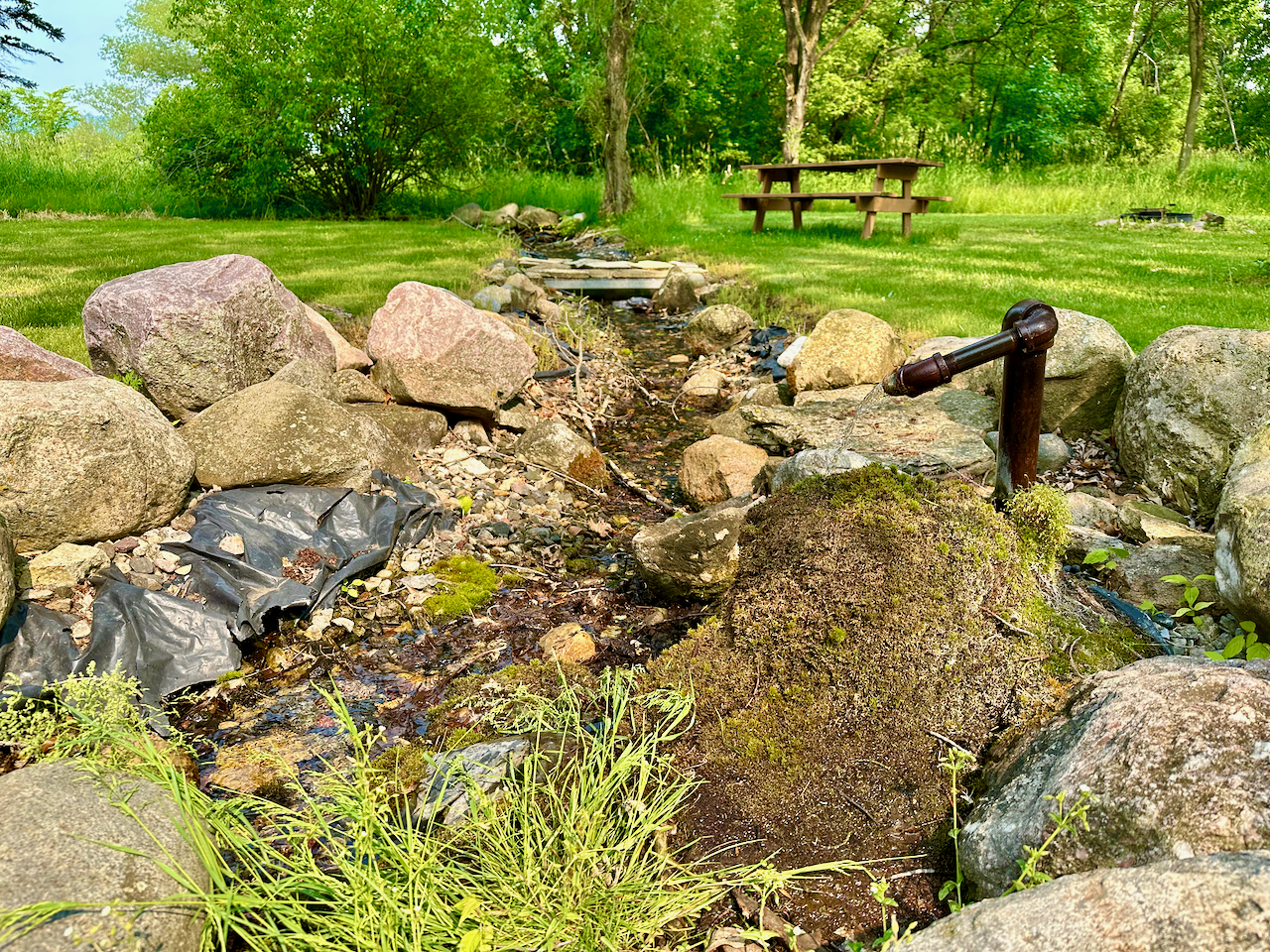 Brook, Picnic Table, Fire Pit