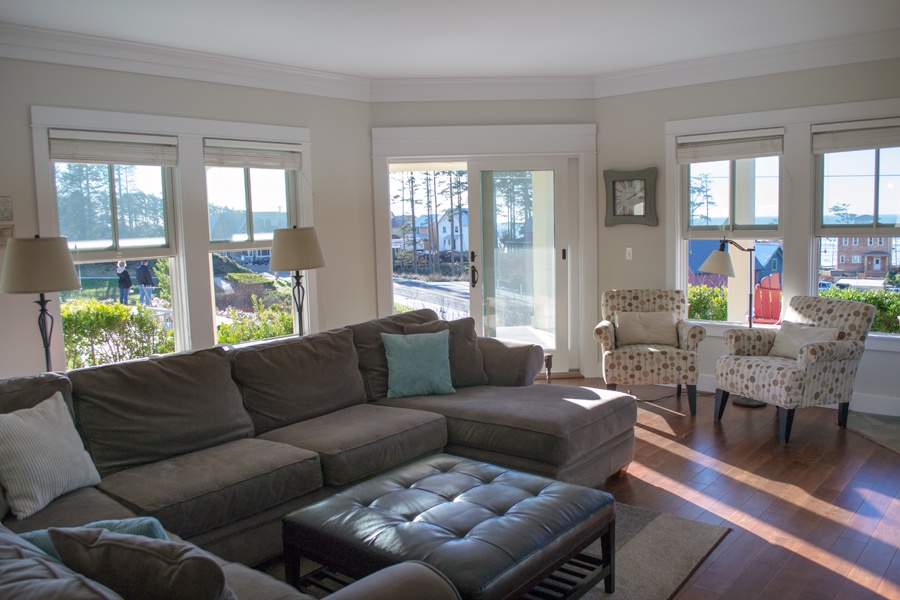 First level of the main house is the great room with views of the ocean and West Hill Park