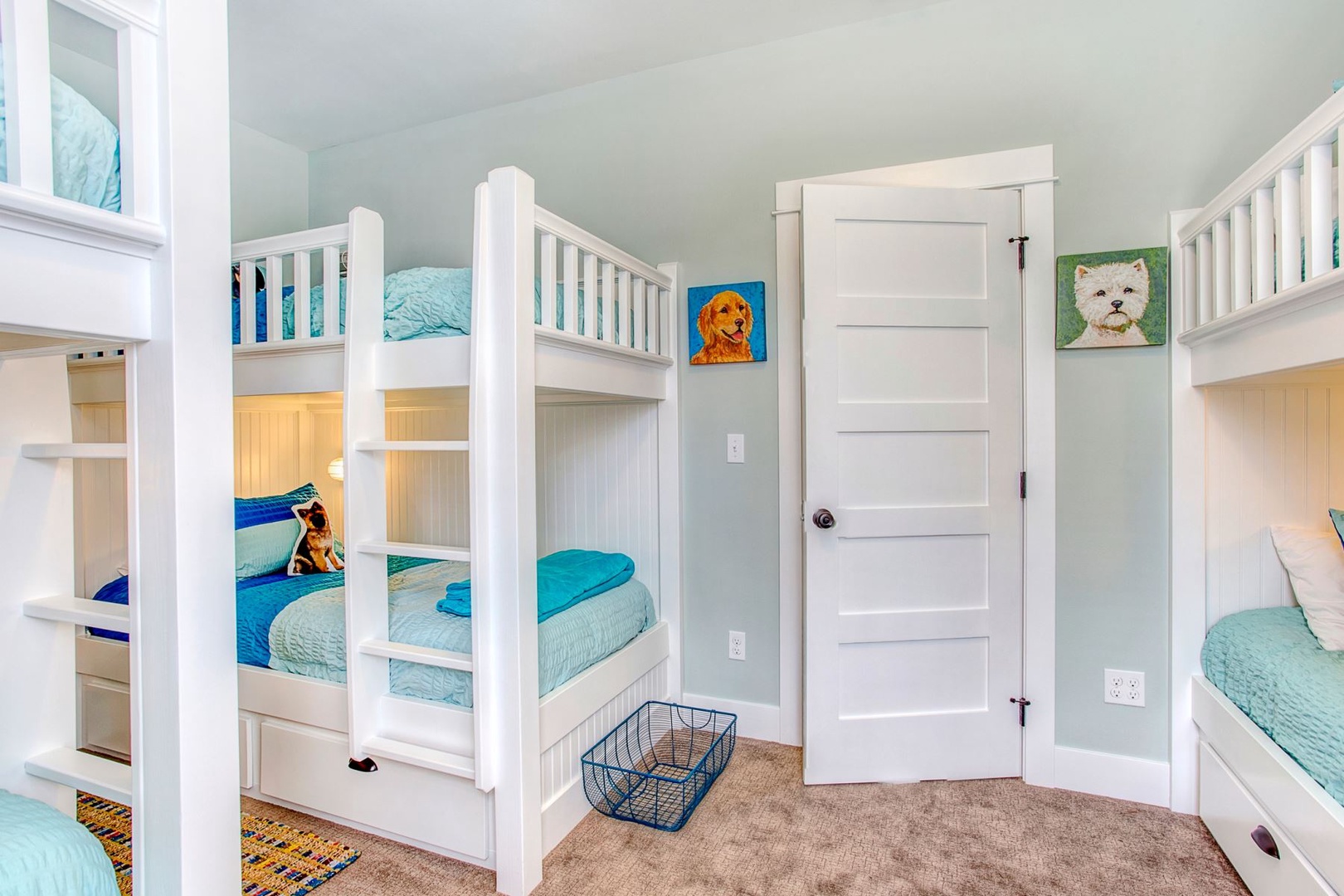 Bunk room with three sets of bunk beds