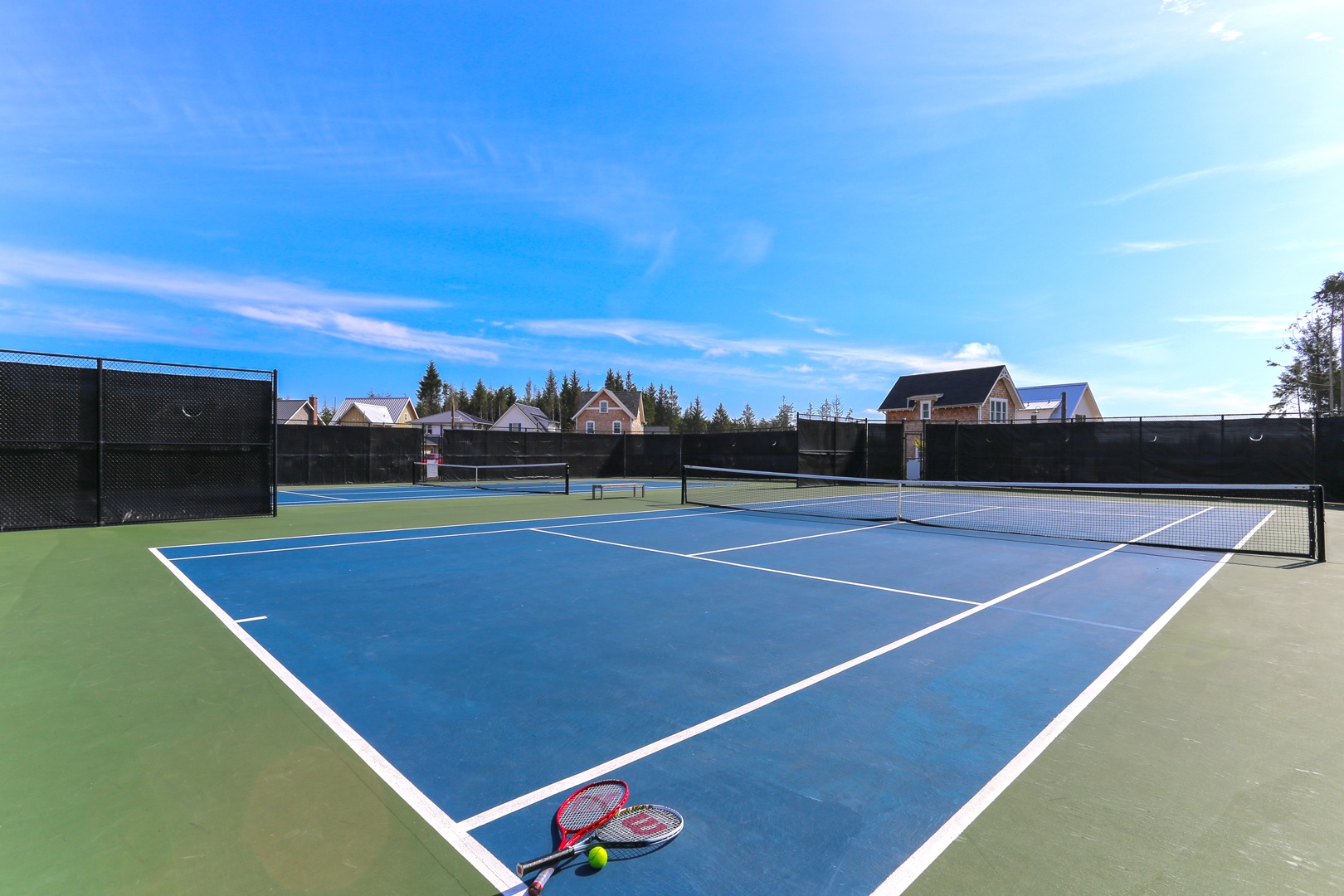 Make sure to pack your tennis racket on your next trip to Seabrook - tennis courts and pickle ball courts await in the Farm District	