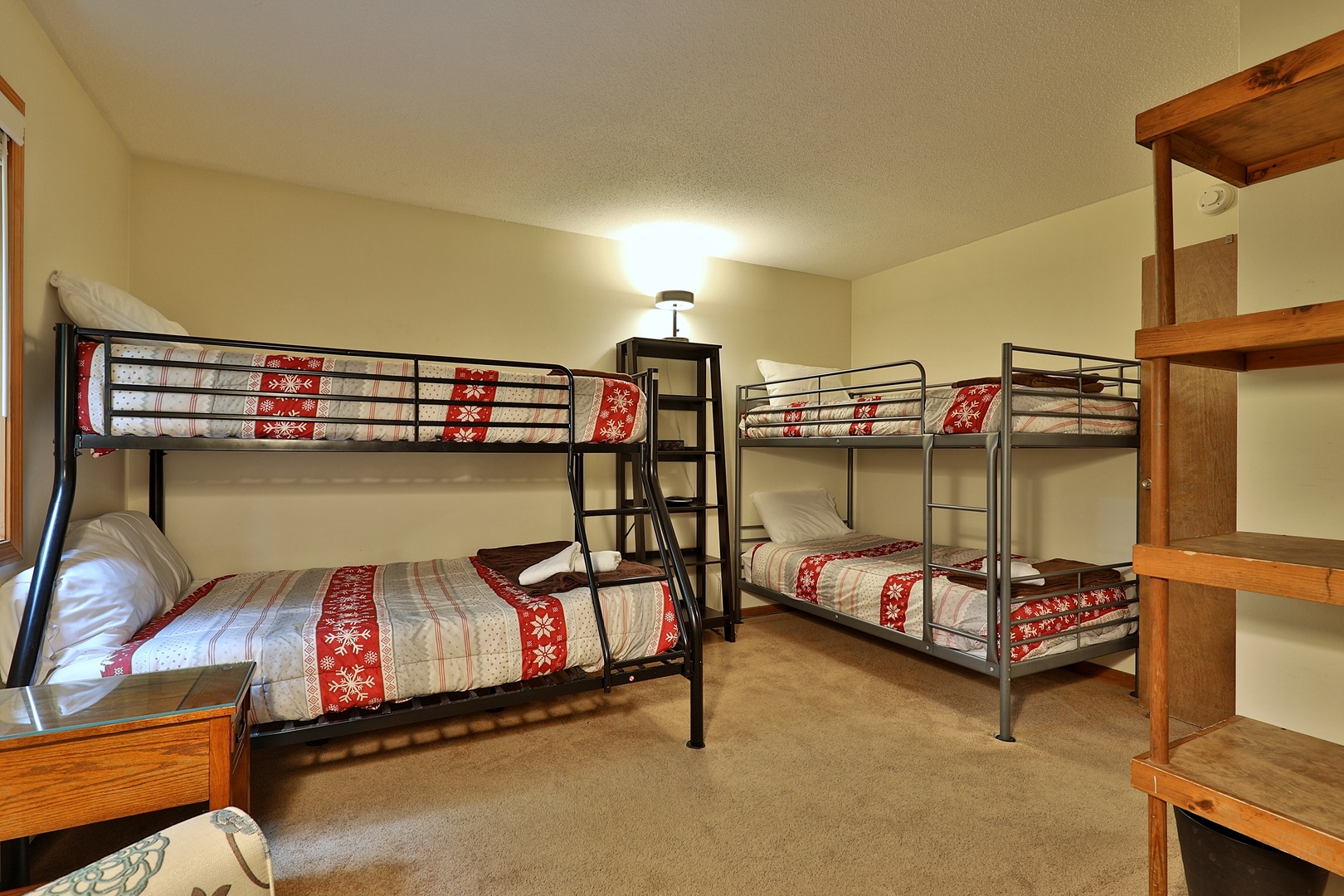 Bunk room on the main floor with twin/full and twin/twin bunk beds