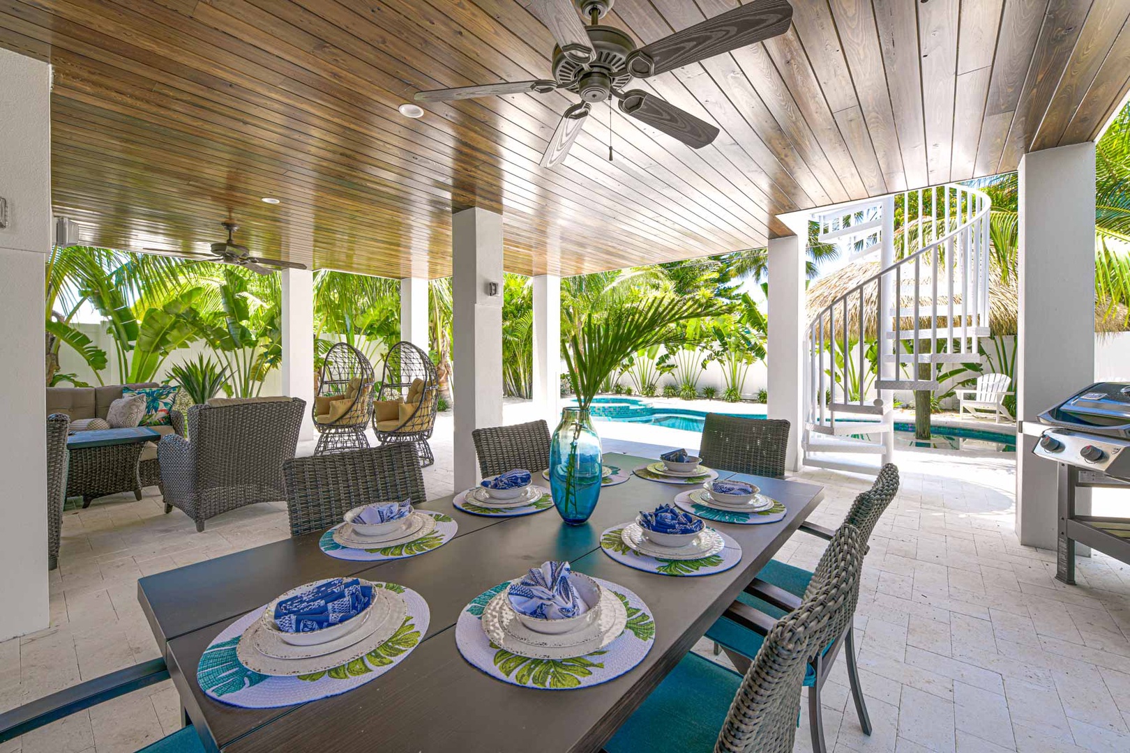 Covered Patio with Dining Area off Pool