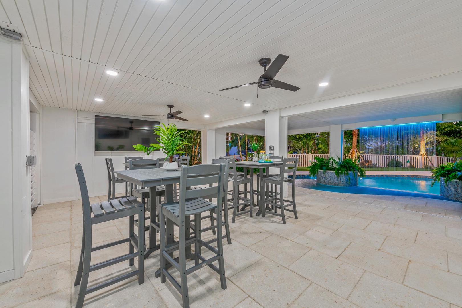 Covered Pool Patio with TV and Seating