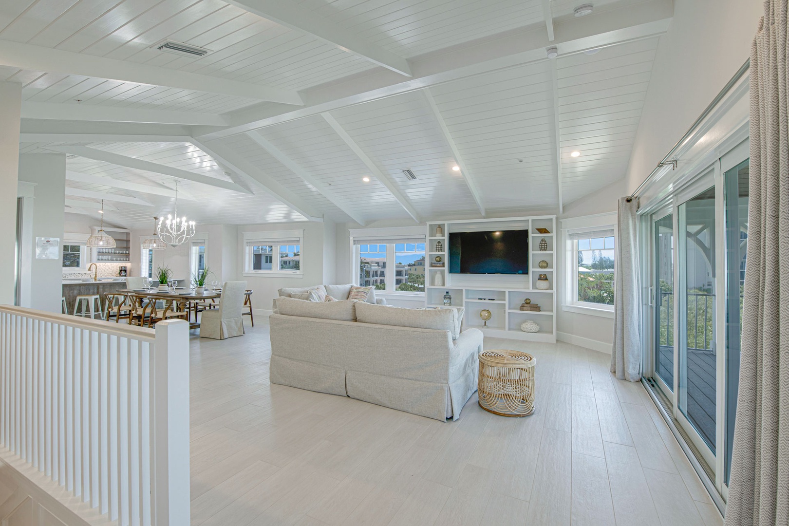 Living Room with Beautiful Tongue and Groove Ceilings