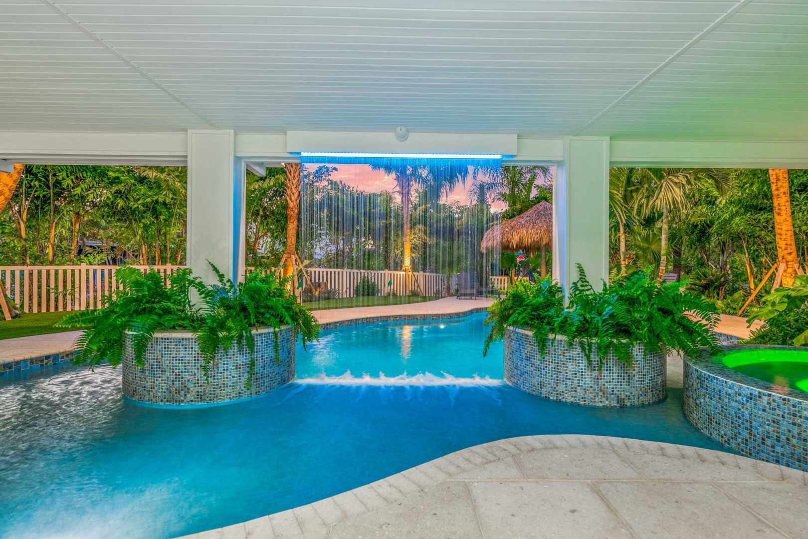 Pool and Spa w/ Waterfall at Twilight