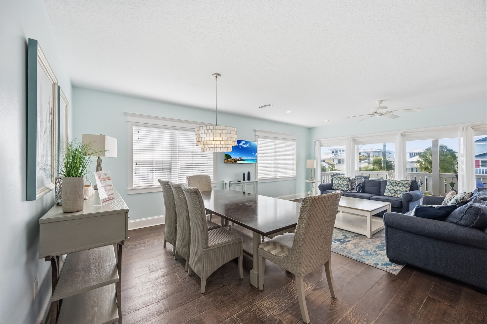 Relax in your bright, airy living space where coastal colors and comfortable furnishings create the perfect backdrop for memorable meals and conversation.