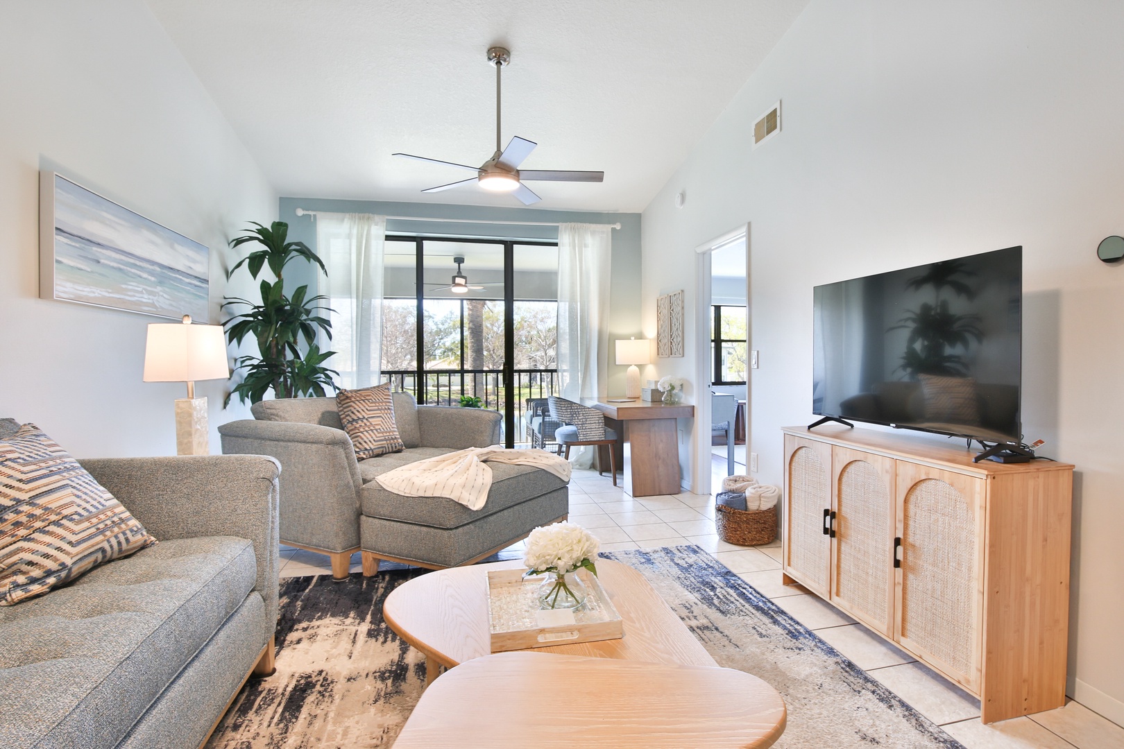 Relax in your thoughtfully designed living space with comfortable seating, modern entertainment, and a private balcony perfect for morning coffee.