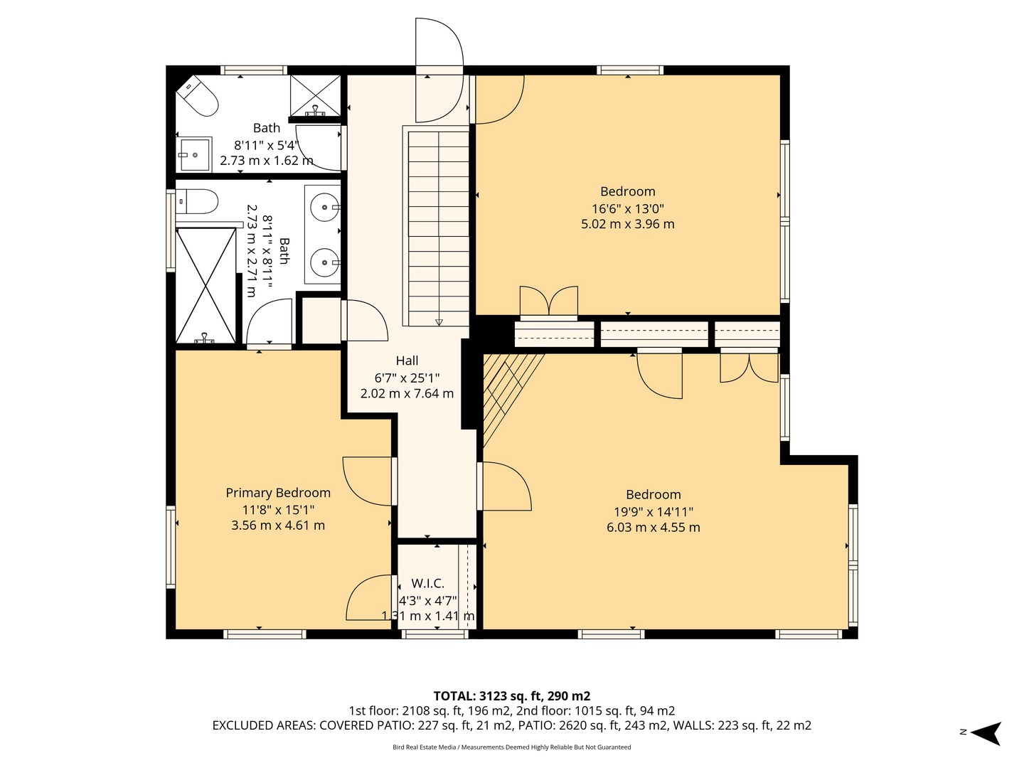 Clear floor plan shows the spacious upper level with three comfortable bedrooms, full bathroom, and thoughtful layout for your stay.
