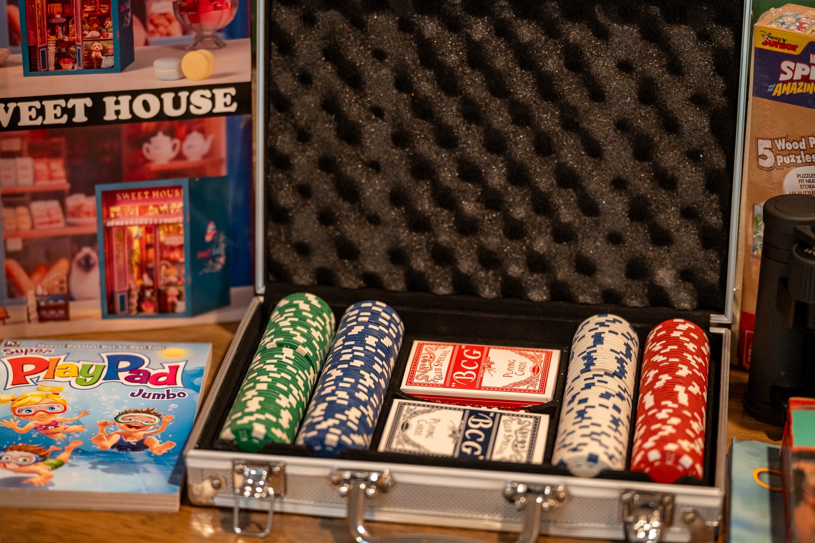 Challenge friends to a friendly poker night with your own chip set and cards. Board games and puzzles add even more entertainment options for cozy evenings in.