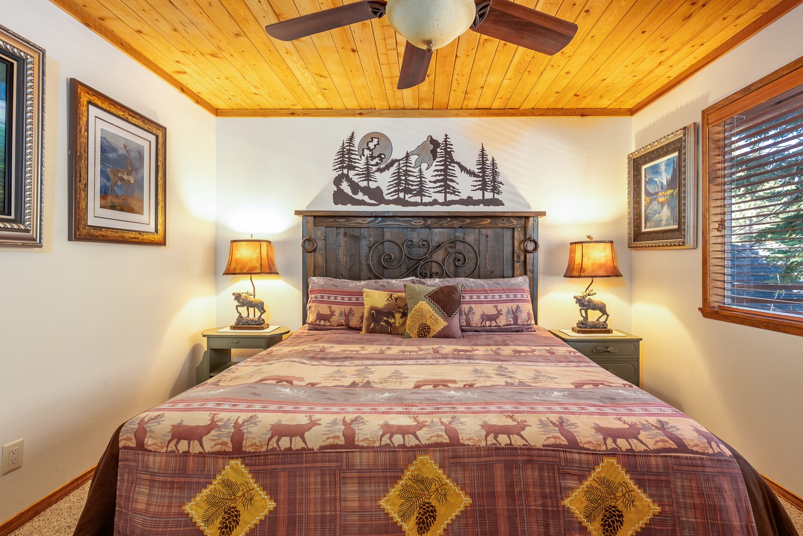 Sink into your cozy retreat after mountain adventures—rustic charm, soft linens, and warm ambient lighting await to ease you into restful sleep.