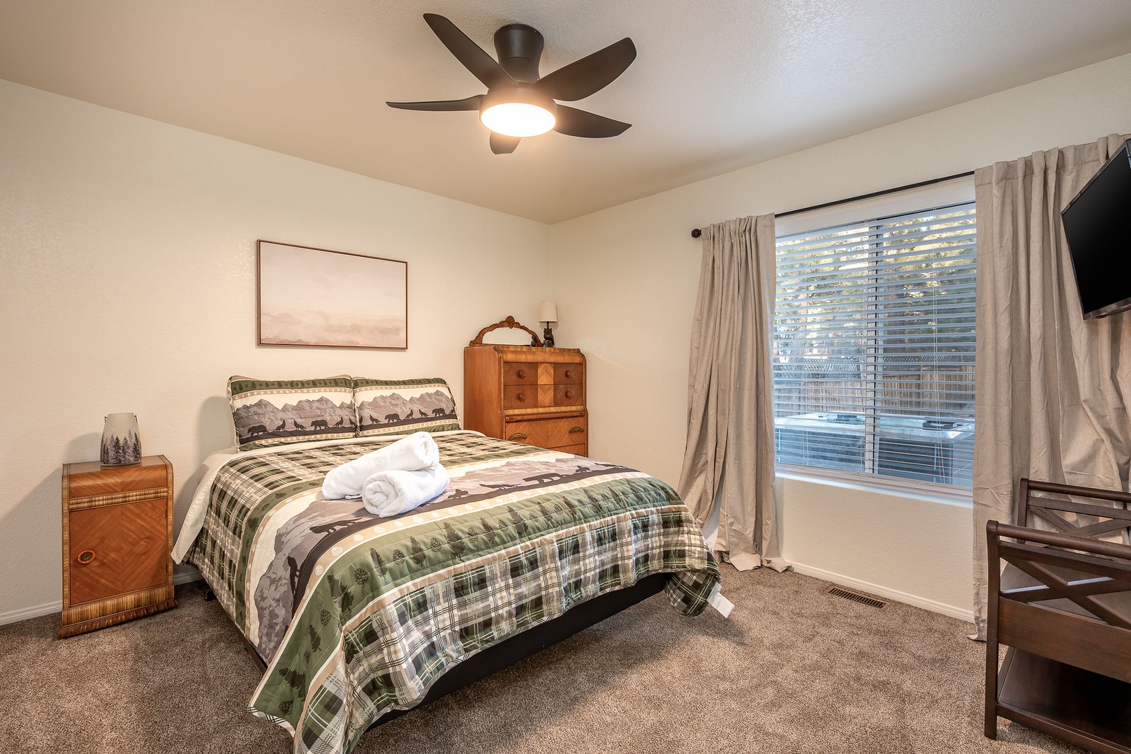 Drift off to peaceful sleep in your comfortable bedroom, located on the first floor.