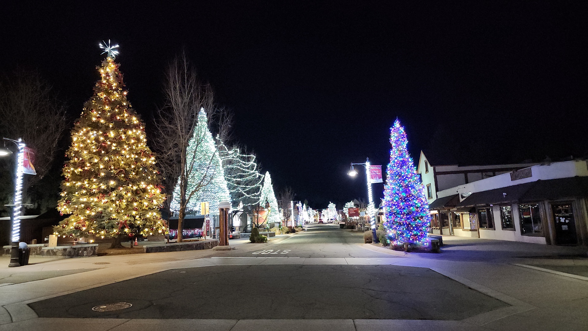 Festive holiday lights illuminate the charming downtown area, creating a magical winter wonderland just steps from your accommodation.
