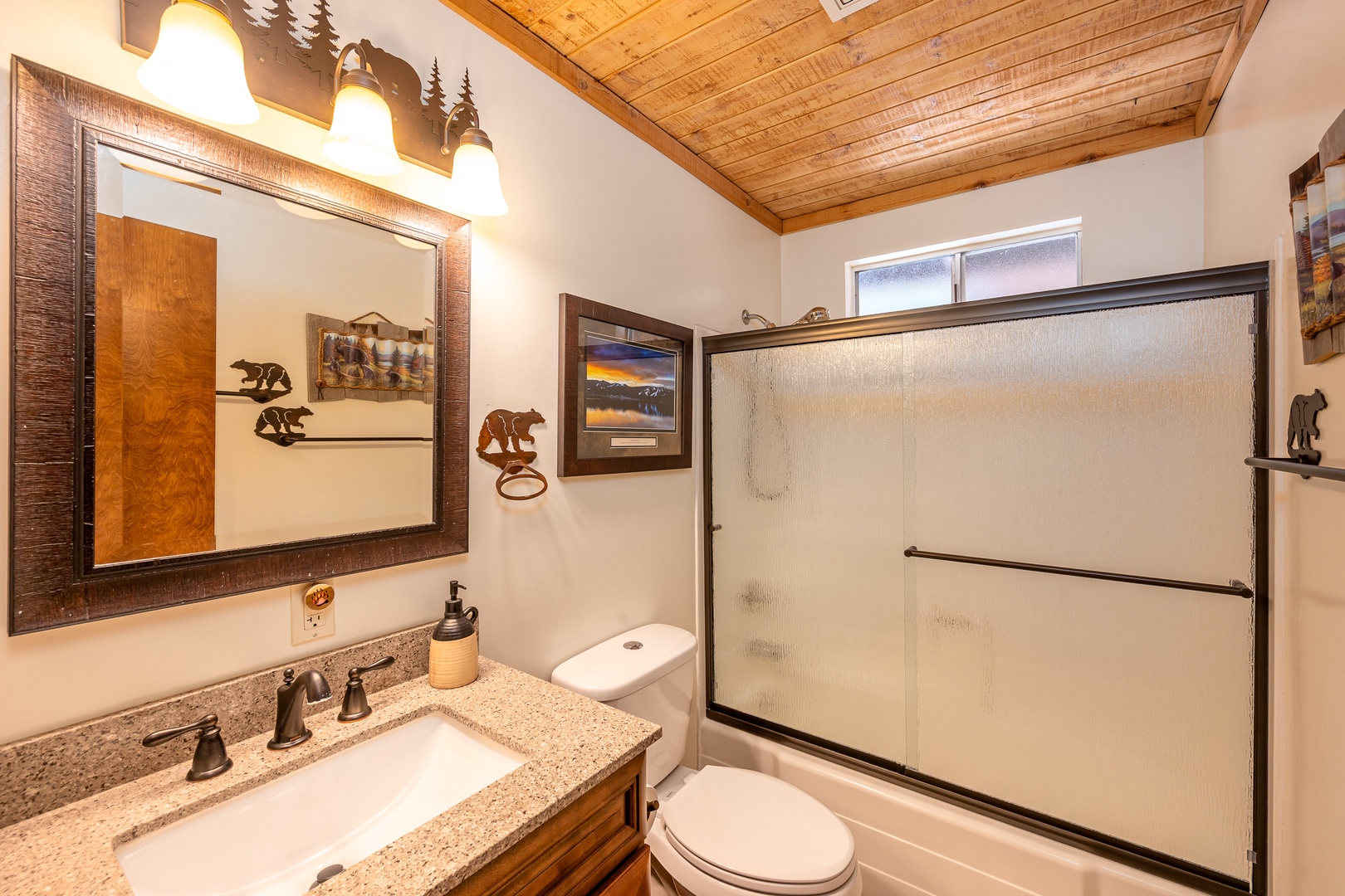 Freshen up in your rustic-chic bathroom with a spacious walk-in shower and nature-inspired touches that bring the outdoors in.
