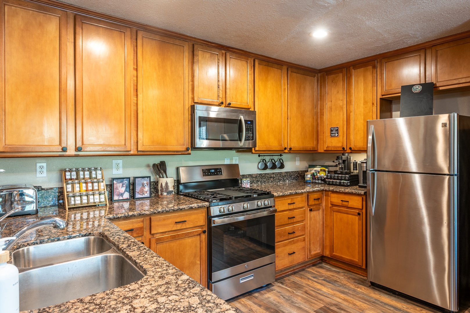 Your fully equipped kitchen features granite countertops, stainless steel appliances, and all the tools you need to prepare meals during your stay.