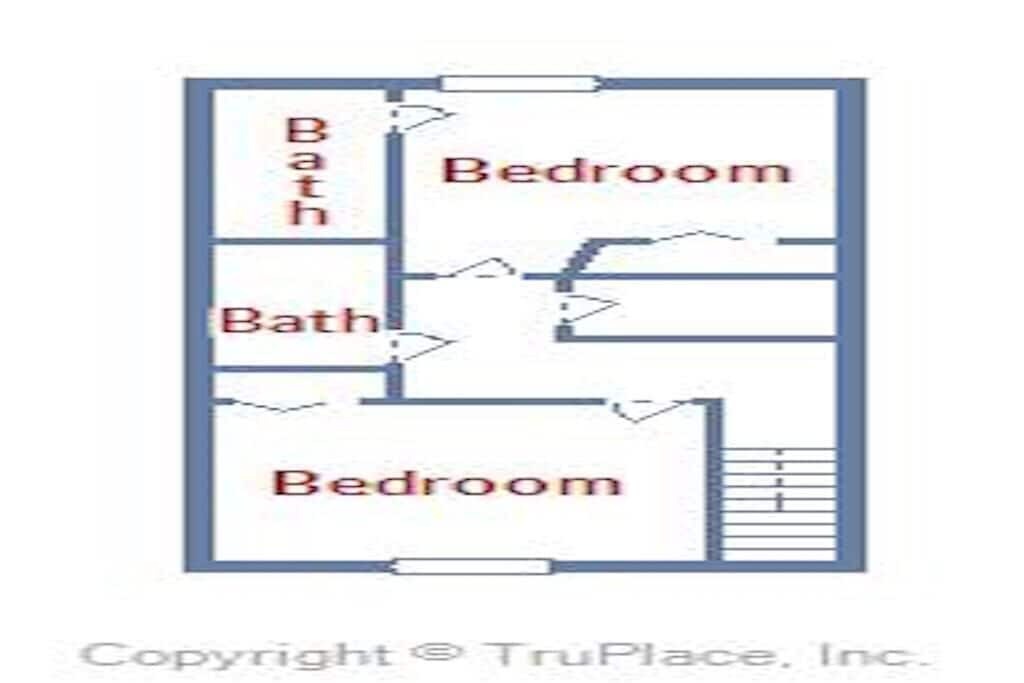 Floor plan shows two comfortable bedrooms and bath layout for your stay.