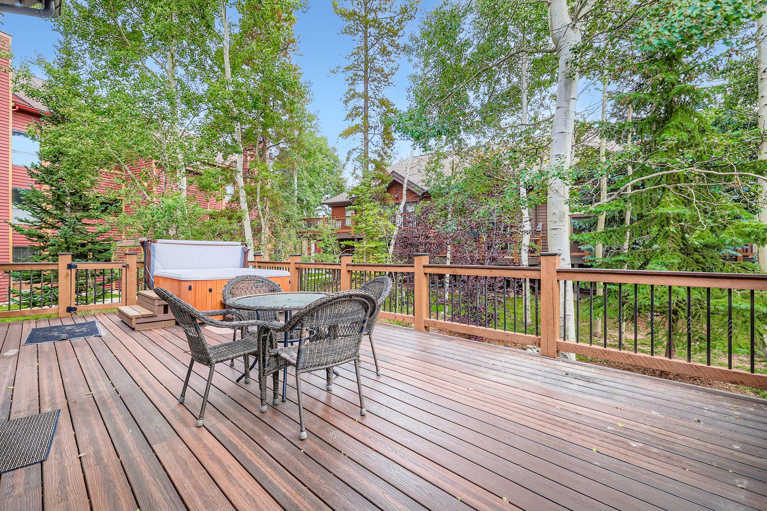 Your private deck offers serene forest views where you'll enjoy morning coffee surrounded by aspens and mountain air.