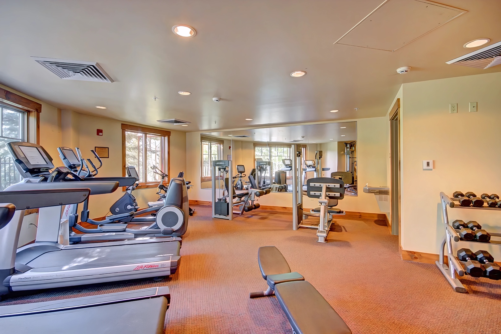 Stay active in your spacious fitness center with modern cardio equipment, free weights, and strength training machines.