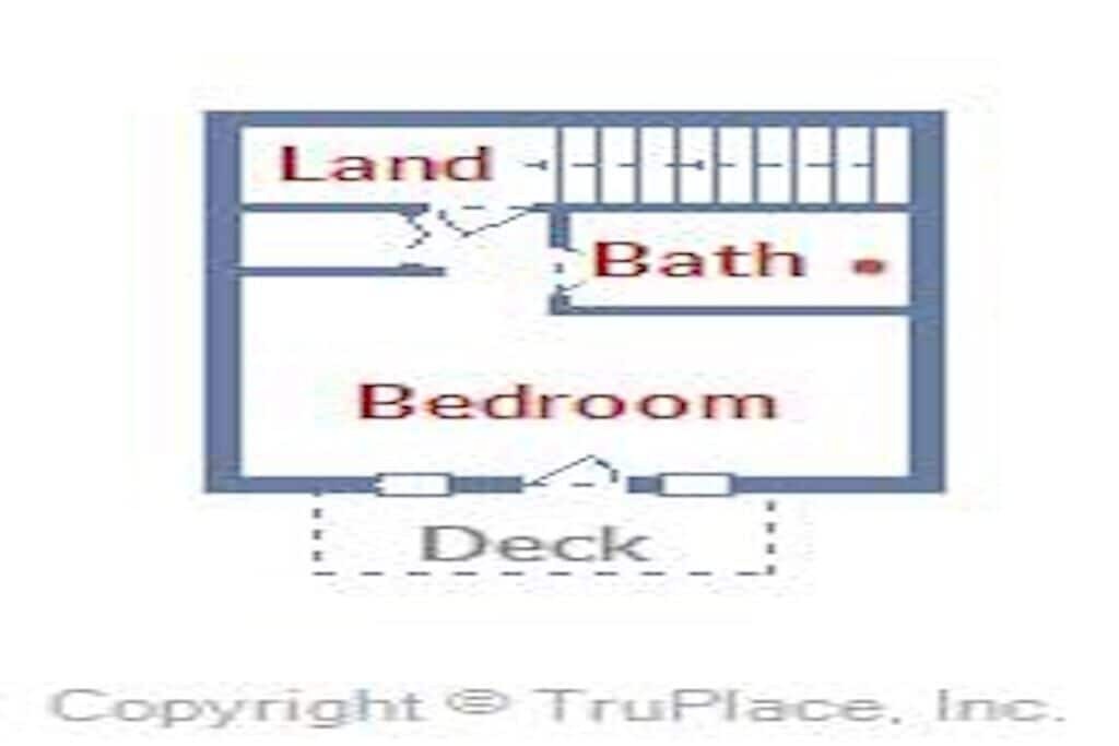 Simple floor plan showing your cozy retreat with bedroom, bath, and outdoor deck space for relaxation.