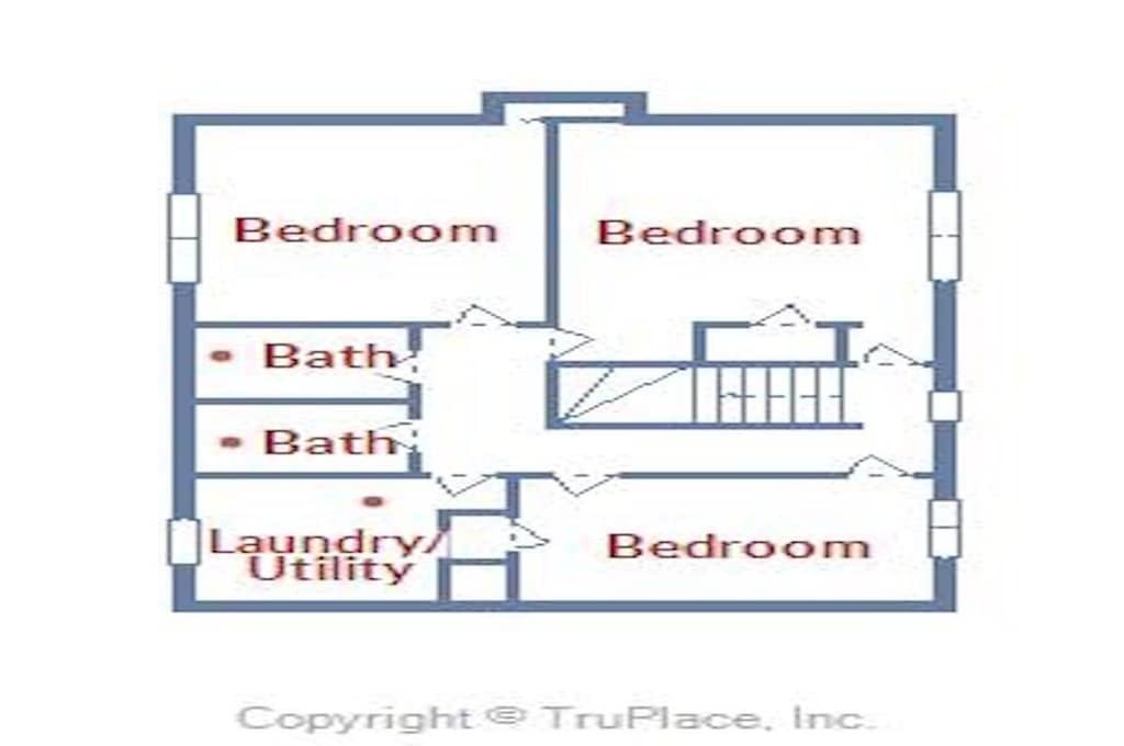 Property floor plan showing three bedrooms, two bathrooms, and laundry facilities for a comfortable stay.