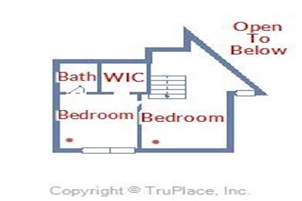 This upper-level floor plan shows your two bedrooms, bathroom, and walk-in closet layout for easy navigation.